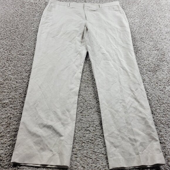 Cubavera Pants Mens 40x32 Beige Linen Blend Slacks Trousers Preppy Casual Beach - Picture 1 of 9